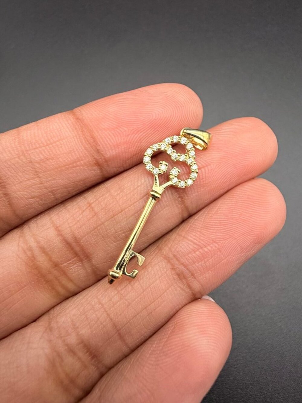 14K Yellow Gold cubic zirconia Key Pendant